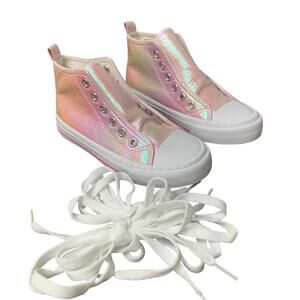 New HugRain Toddler Girls Size 13 Shiny Pink Lace Up High Top Sneakers Shoes
